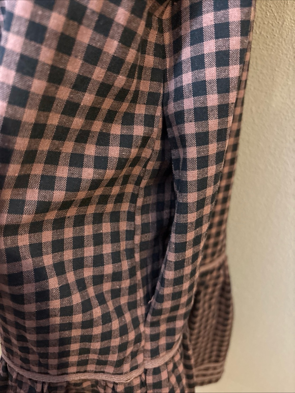 Entro Brown Black Gingham Ruffle Dress Cottagecore Sz Large NEW - Picture 3 of 6